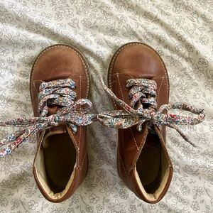 Charming Brown Kids Boots with Floral Laces